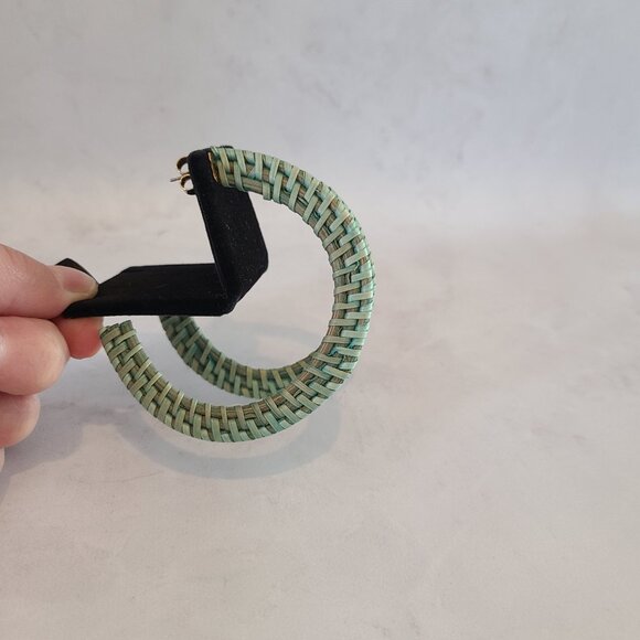 Large Turquoise Raffia Hoop Earrings - Picture 3 of 6